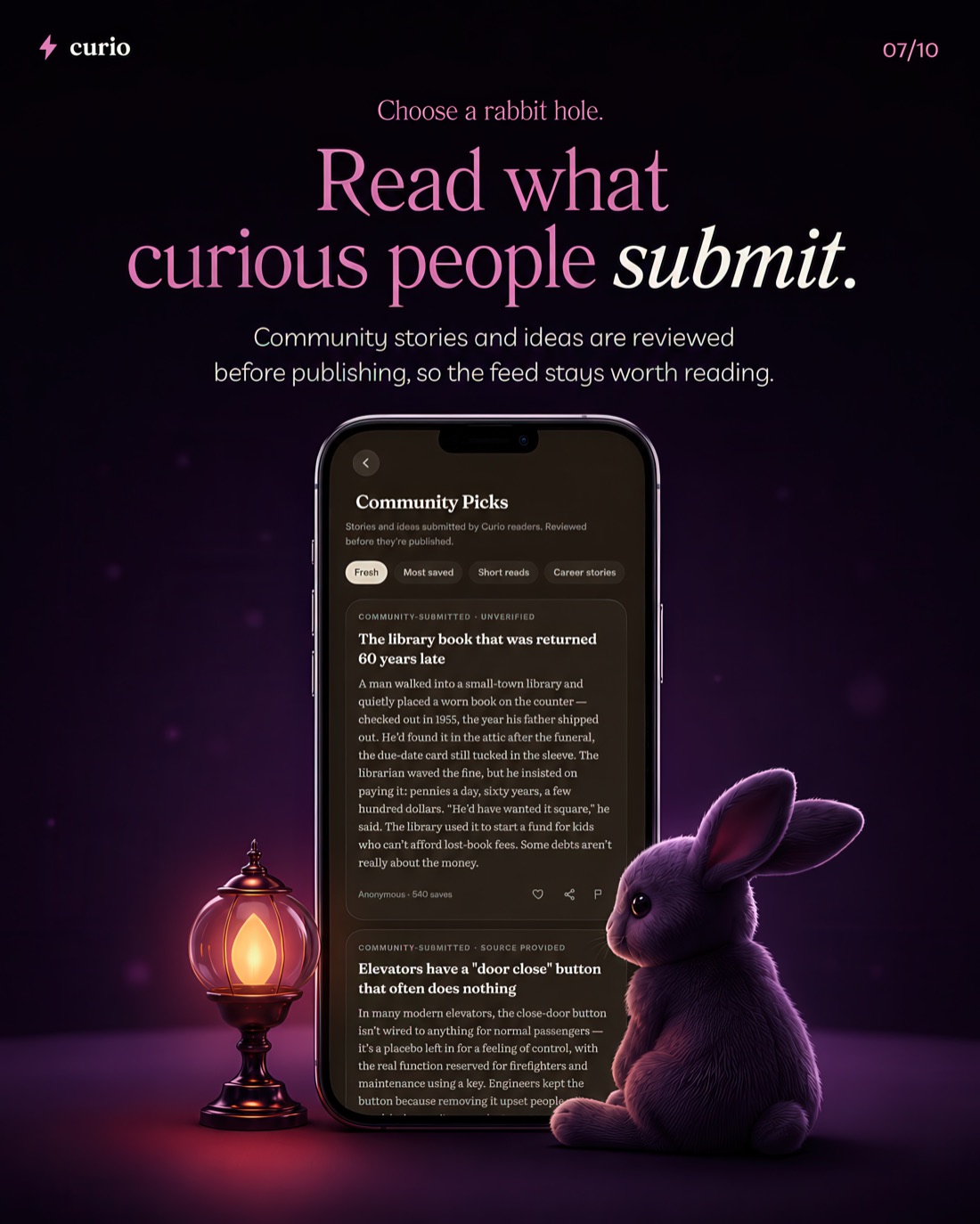 Curio Community Picks — reader-submitted stories reviewed before publishing.