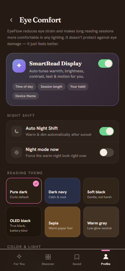 Eye Comfort settings