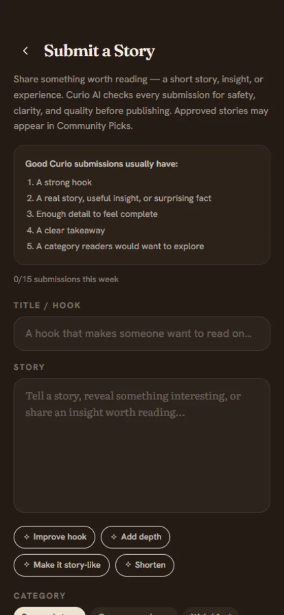 Submit a story to Curio